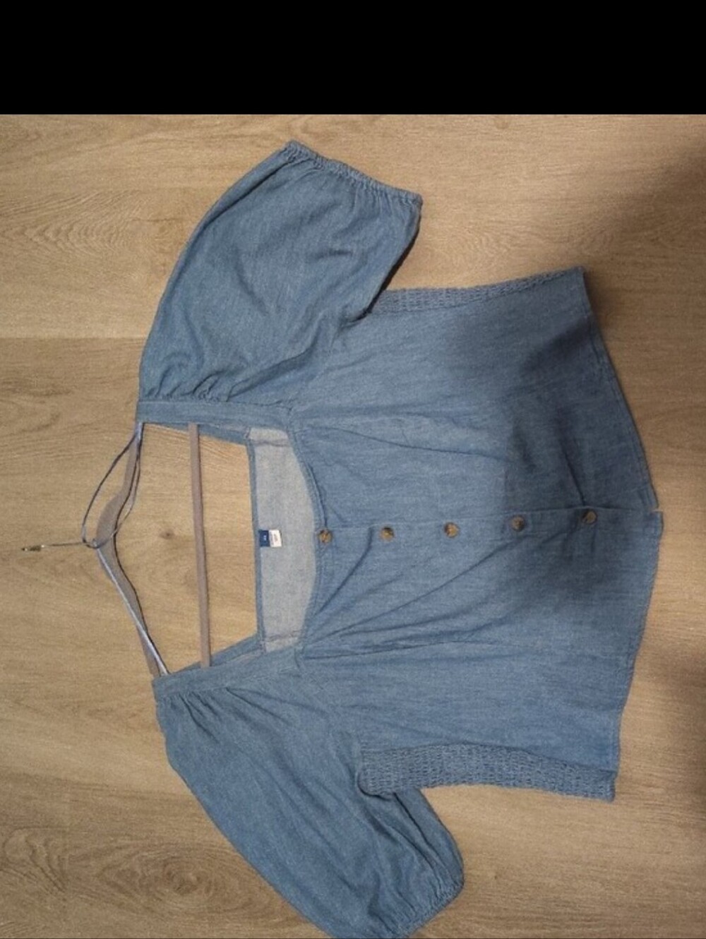 🆕Light Blue Denim Puff-Sleeve Button-Front Blouse Sz 2X